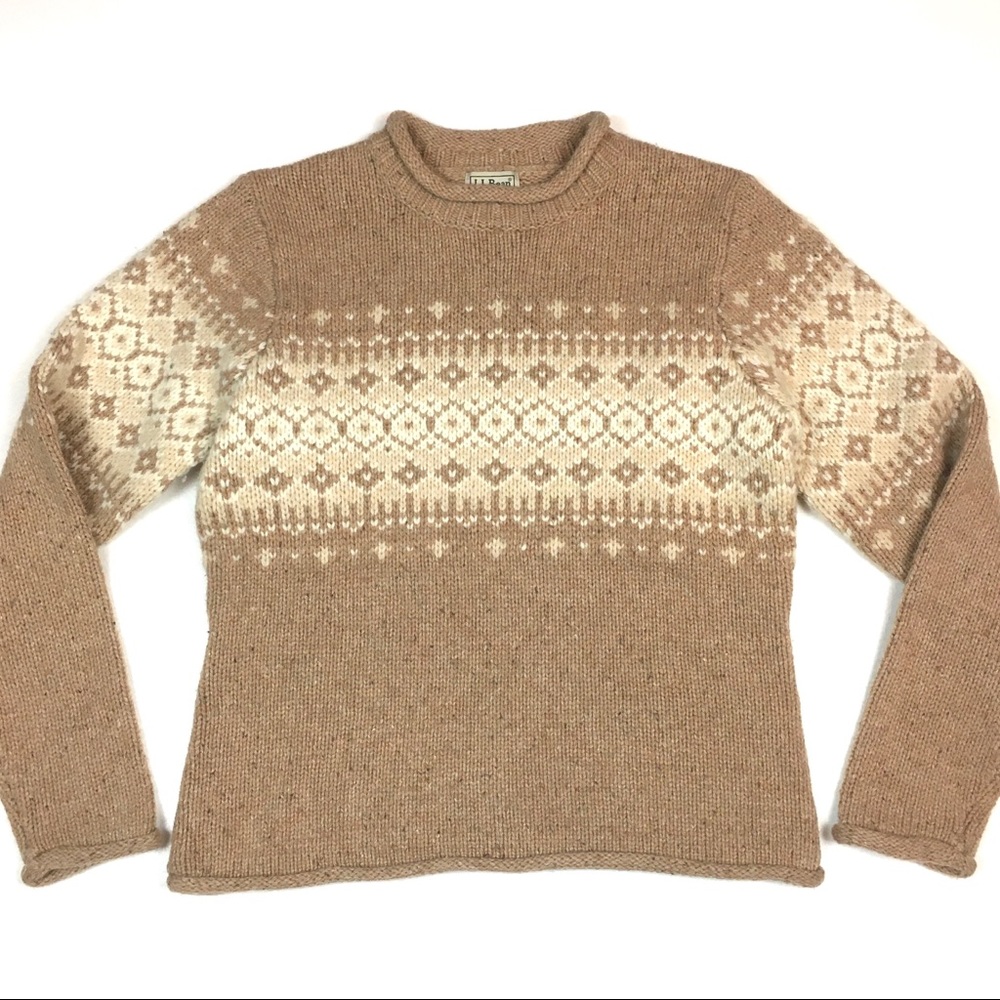 LL Bean rolled neck fair isle wool sweater knit